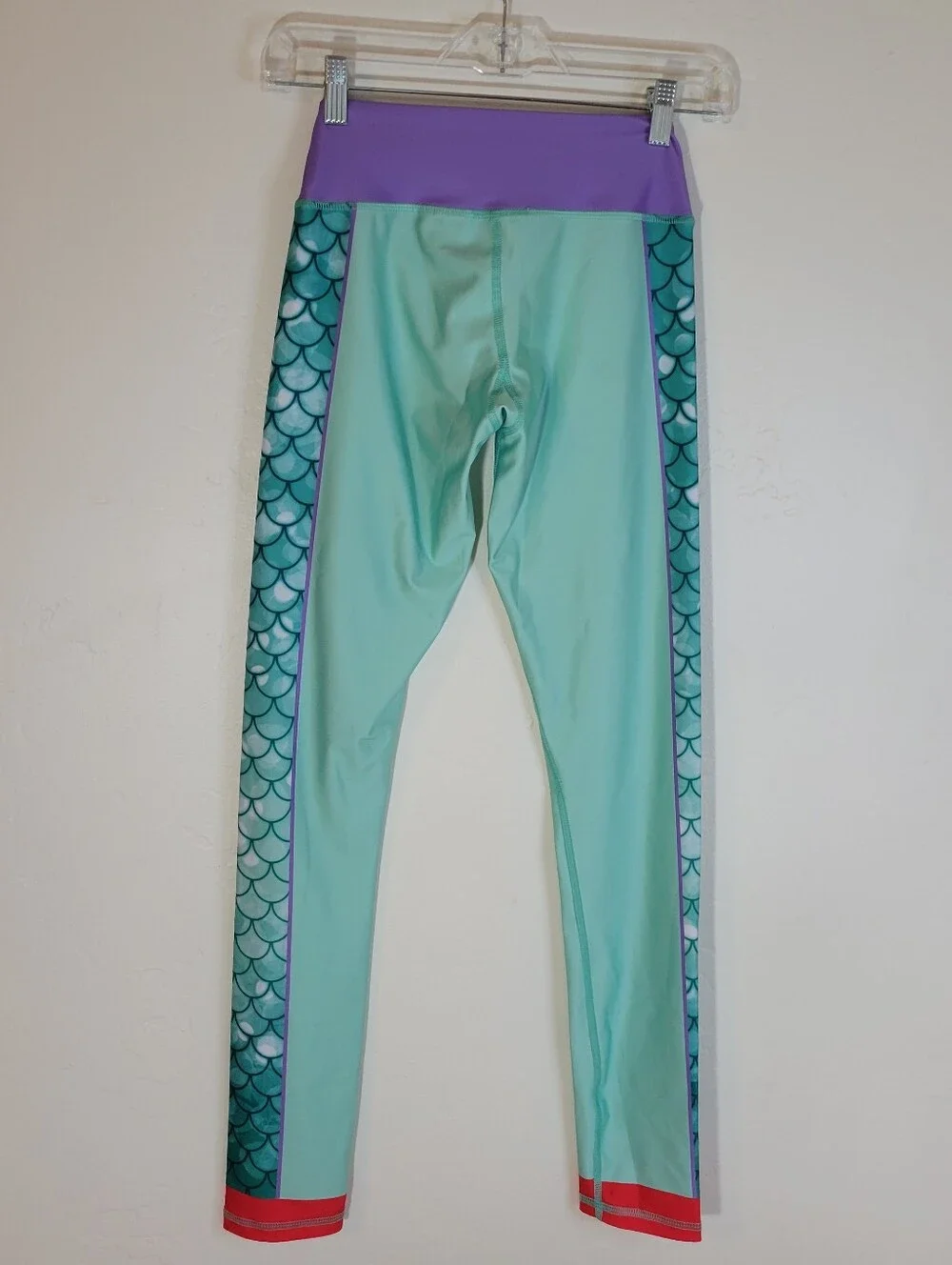 Disney Run Women S Mint Green Mermaid-Print Swim Leggings with Purple Waistband - Picture 2 of 8